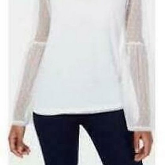 ULTRA Flirt by Ikeddi Juniors Mesh Bell-Sleeve Top, Size M/White - Picture 2 of 2